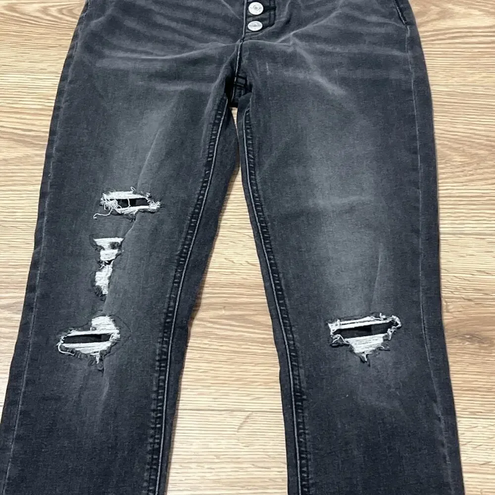 Justice Girl’s Black Washed Distressed Slim Ankle Length Jeans Size 14 (A32)